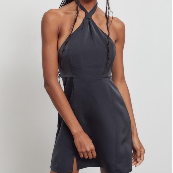 Urban Outfitters Black Satin Halter Mini Dress - Picture 2 of 5